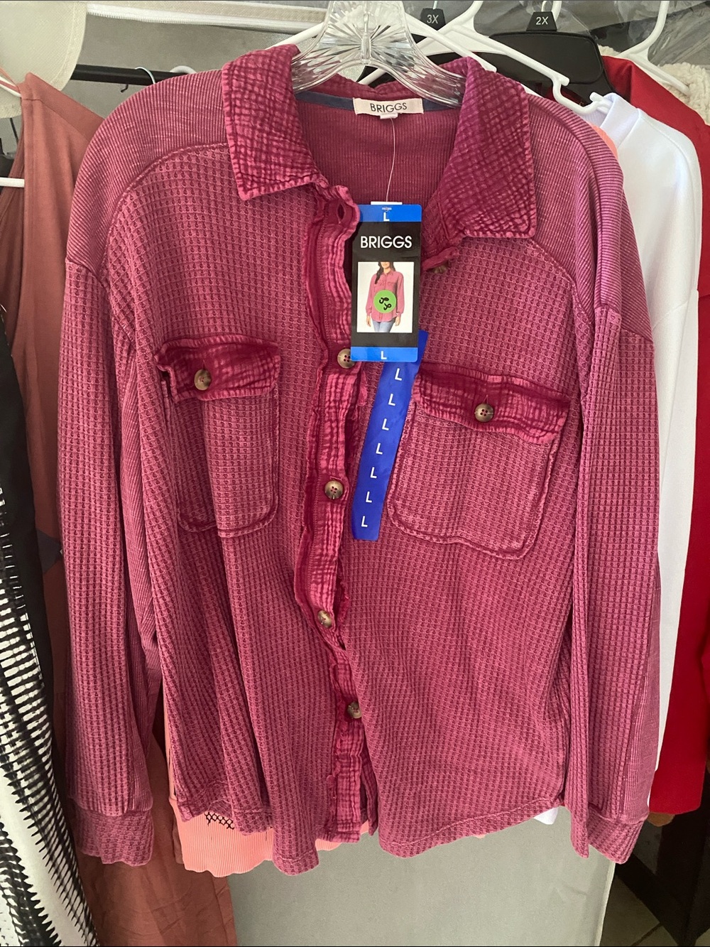 Briggs New York Waffle-Knit Button-Front Shirt in Deep Pink